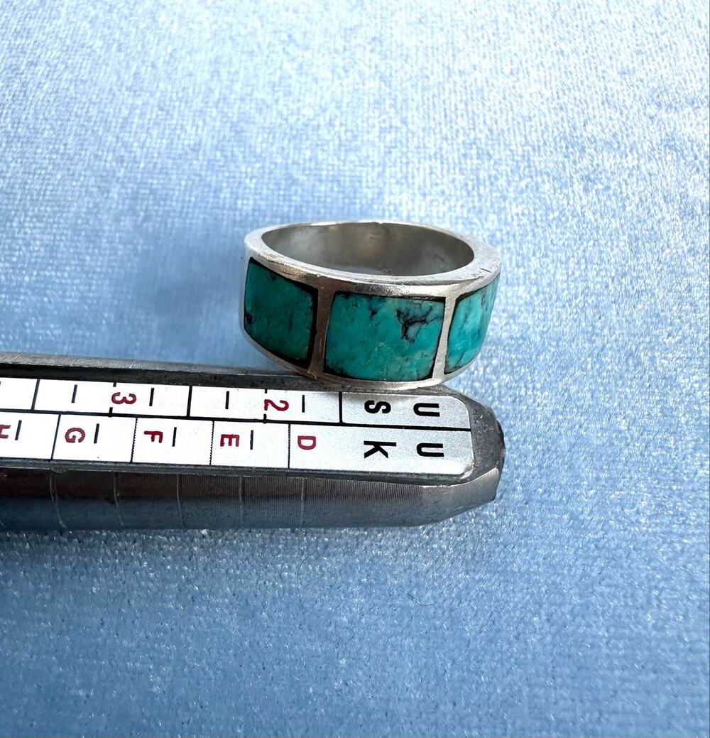 Vintage Southwest Sterling Silver Turquoise Inlay Wide Band Ring Size 8